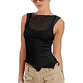 BNOOUIL Tight Tank Tops for Women Sexy Sheer Mesh Trendy Slim Fitted Cute Shirts Summer Sleeveless Night Going Out Tops