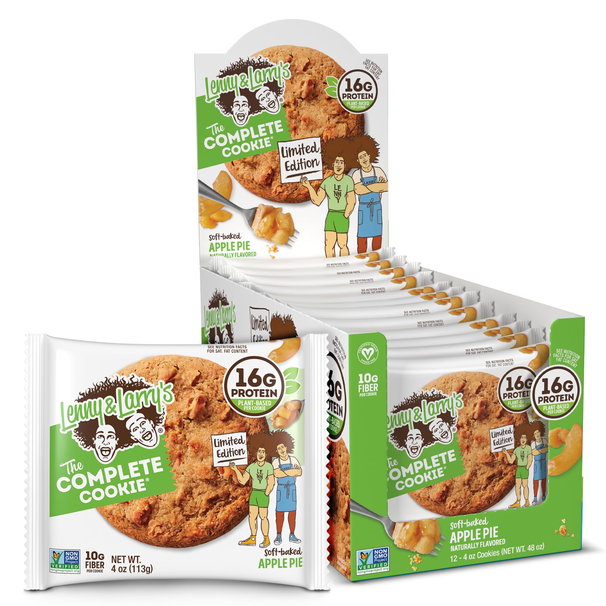Lenny & Larry's The Complete Cookie, Apple Pie, 16g Plant Protein, Vegan, Non-GMO, 4 Ounce Cookie (Pack of 12)