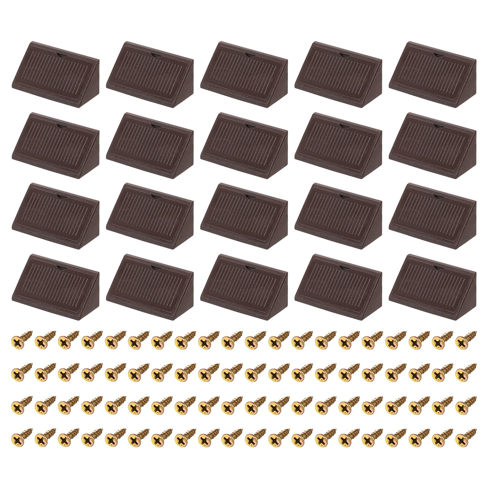 uxcell 50Pcs 90 Degree Plastic Corner Braces with Cover Cap, 41x19x19mm Nylon Shelf Right Angle Brackets with Screws for Cabinets, Cupboards (Brown)