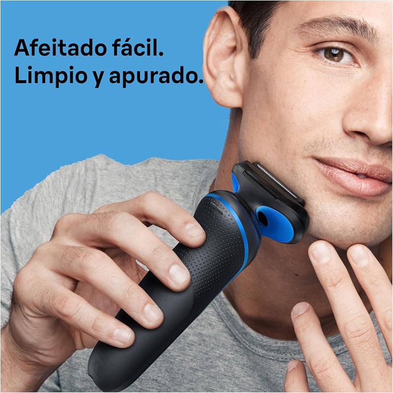 Barbeador elétrico masculino braun 51-b1000s série 5, máquina de barbear de barba easyclean, uso úmido e seco, recarregável, sem fio, azul