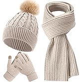 Geyoga 3 Pieces Winter Beanie Hat Scarf Touch Screen Warm Gloves Set Knit Skull Cap for Men and Women