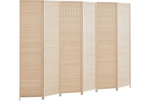 ROSE HOME FASHION Room Divider Privacy Screen 16" Room Dividers and Folding Privacy Screens 6 Panel Room Divider Wall 5.6FT Tall Bamboo Room Divider Partitions/Separator