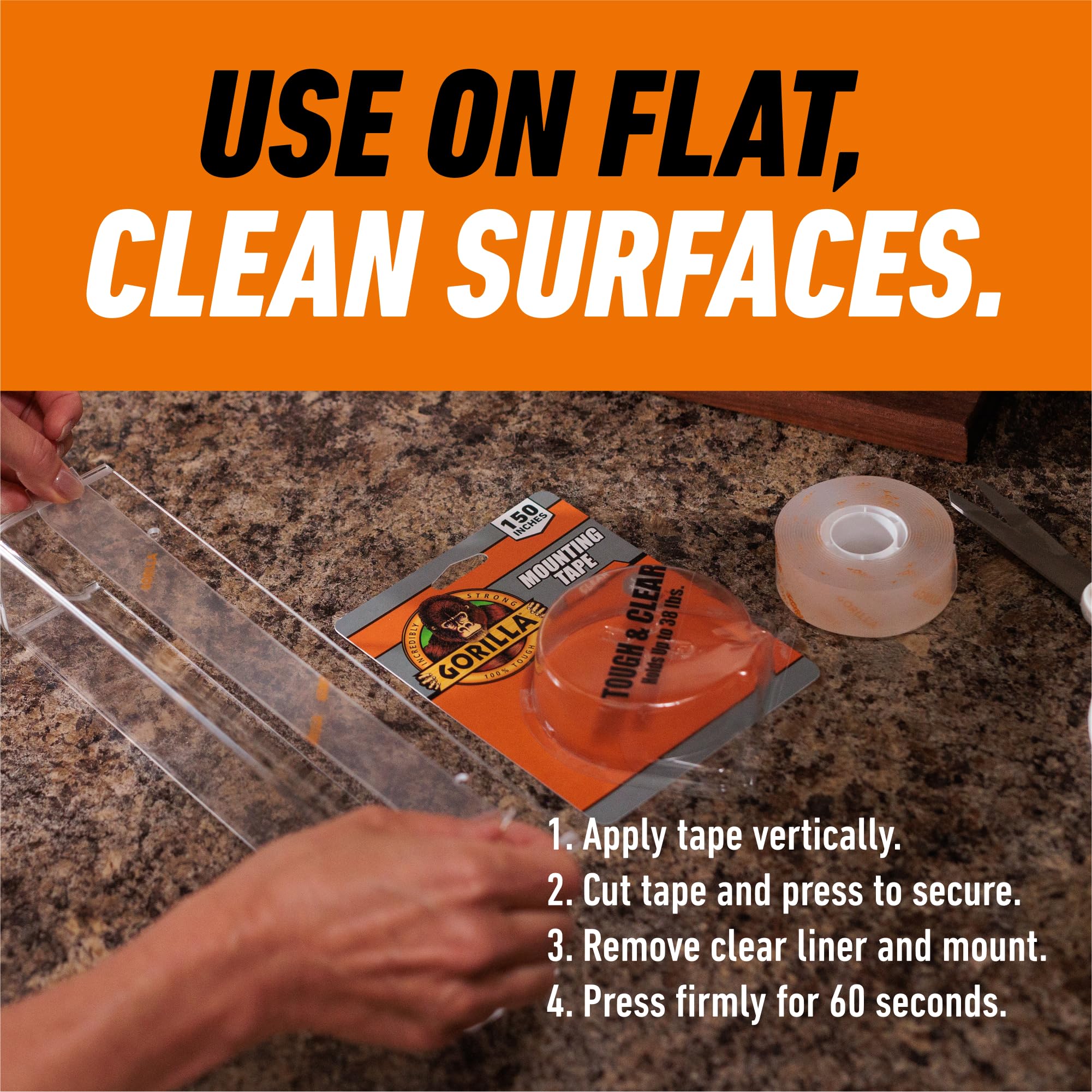 Gorilla Tough & Clear Double Sided Mounting Tape, Clear Tape, 1