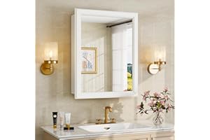 Antok 15x19 Inch Medicine Cabinet with Mirror, Wall Mounted Bathroom Mirror Cabinet, Wooden Medicine Cabinet Mirror, Recessed