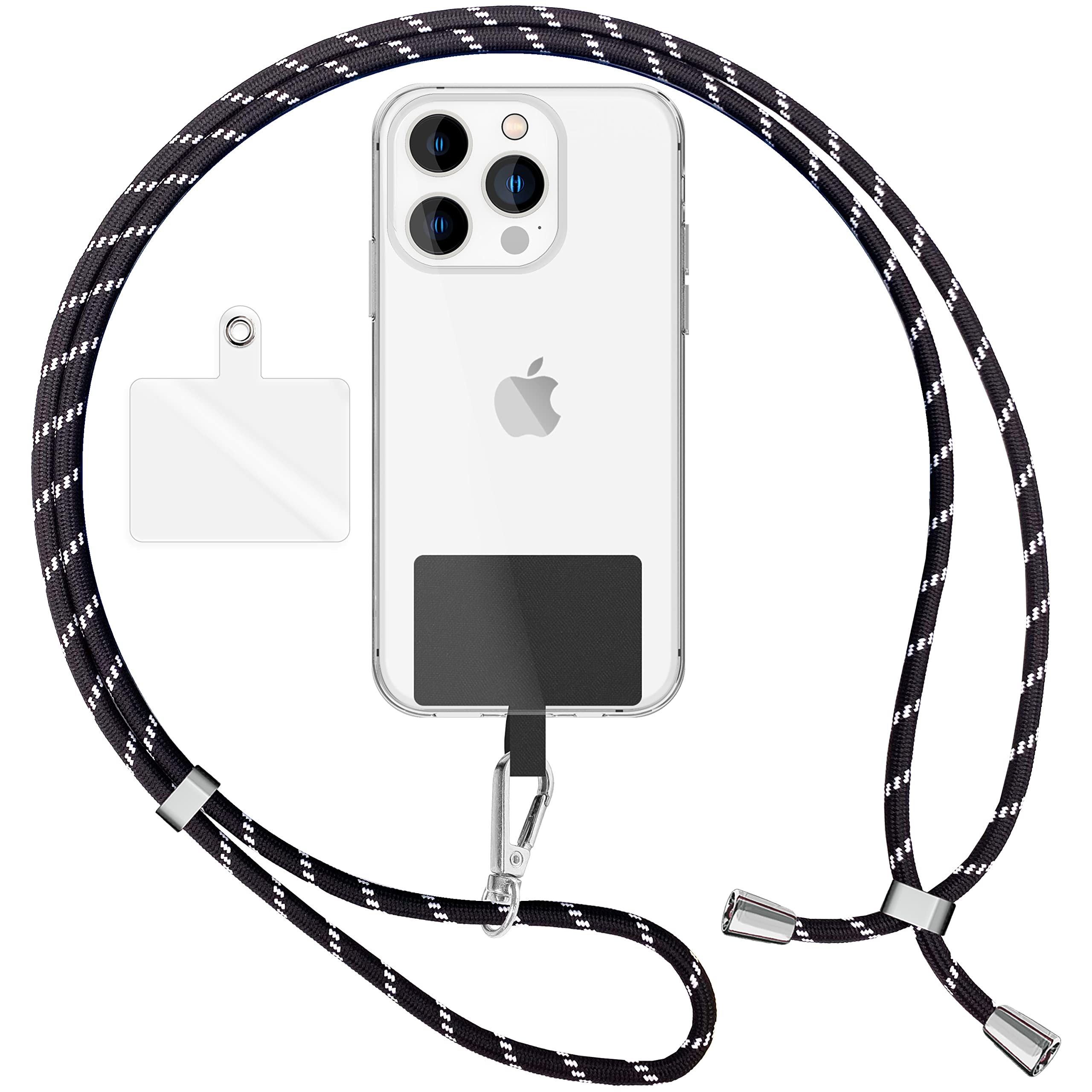 NALIA Colorful Universal Lanyard Phone Case Strap, Adjustable Cord 160 CM Nylon Crossbody Cell Phone Holder, Neck Strap Wrist Strap, Key Chain Metal Hook Carabiner Inlay Pad, Color:Black White Zebra