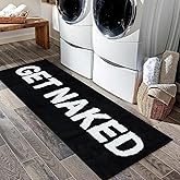 Black Get Naked Bath Mat, Long Runner Mat for Bathroom, Cute Fun Simple Bath Rug, Water Absorbent Non-Slip Microfiber Mat, 18