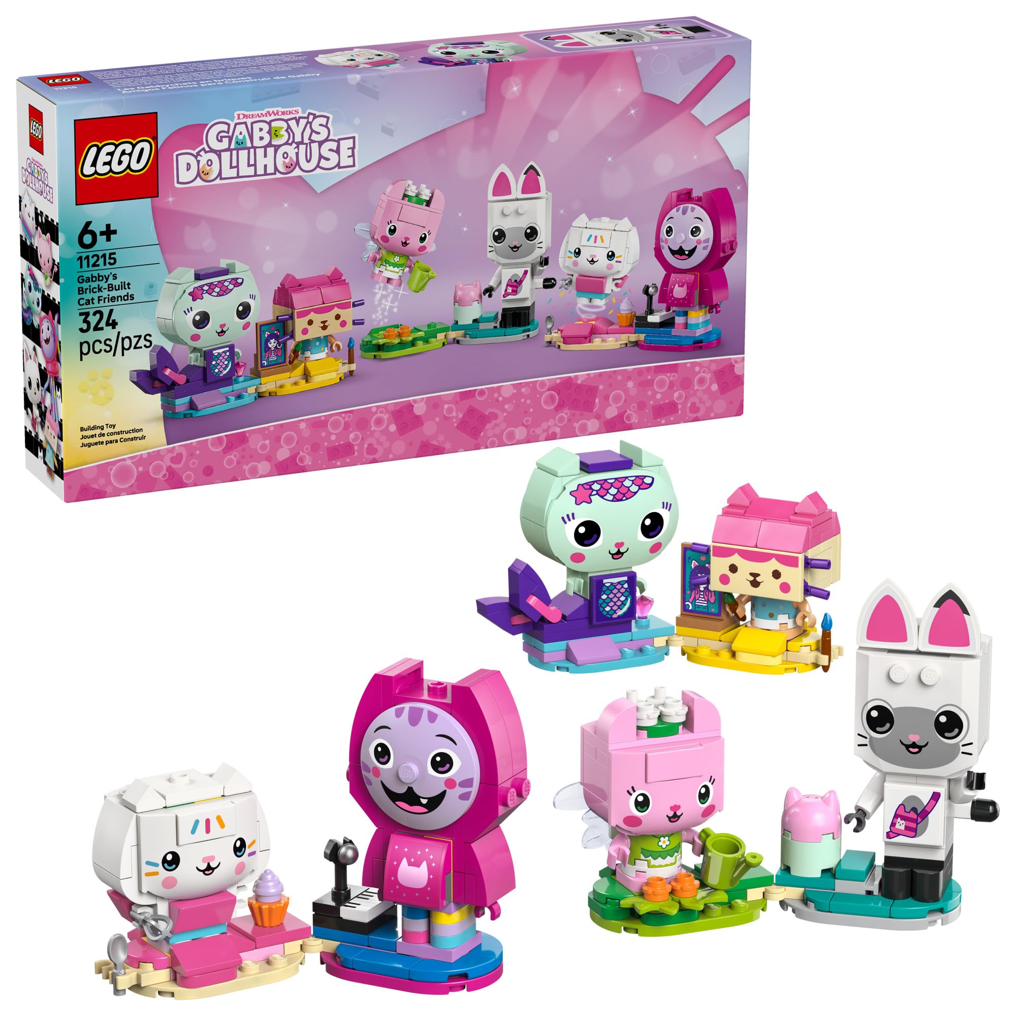 LEGO Gabby’s Dollhouse Gabby’s Brick-Built Cat Friends Building Toy for Girls & Boys - Pretend Play Set W/6 Animal Toy Figures for Kids, Ages 6+ - Gift Idea for Birthdays - 11215
