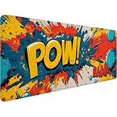 Classic Comic Art Gaming Mouse Pad Colorful Pow Bam Word Art Extended Gaming Mouse Pad Mat with Stitched Edge Non-Slip Base Big Mouse Pad 31.5"x11.8" Office Home Decor for Women Girl