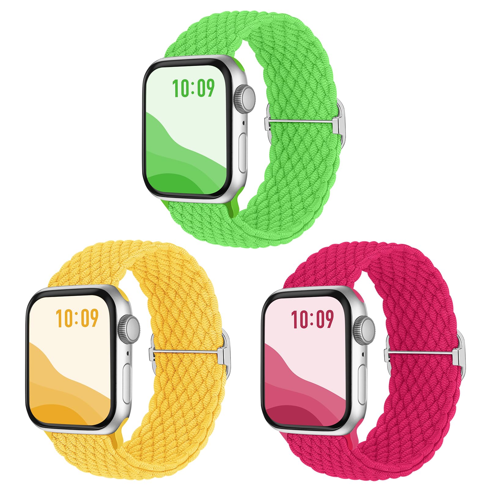 Joehwerr 3Pack Anti-Slip Braided Band Compatible for Apple Watch Straps Women 40mm 41mm 38mm 42mm 44mm 45mm 46mm 49mm, Adjustable Elastic Stretchy Strap for iWatch SE3 series 11 10 9 8 7 6 5 4