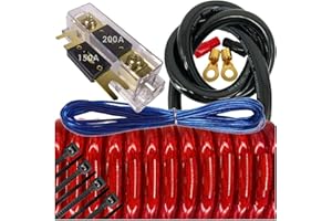 Audiotek 6000 Watts Maximum Power 0 Gauge Car Vehicle Audio Amplifier Installation Kit HOT Red 17 ft Power Cable 150+200A Fus