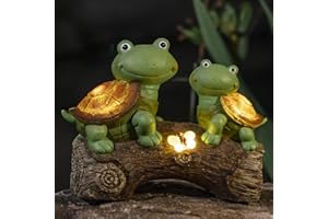 LA Jolie Muse 10" Garden Statue Turtles Figurine-Cute Frog Face Turtles Resin Statue with Solar Lights, Outdoor Fall Gnomes Decorations for Yard Lawn Ornaments, Garden Gifts for Mom