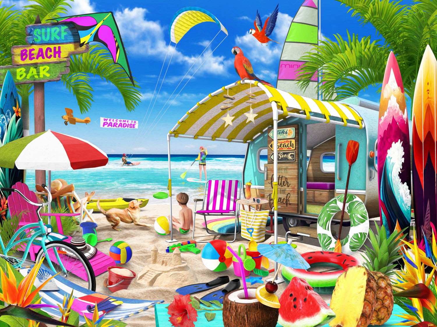 Vermont Christmas Company Beach Getaway Jigsaw Puzzle 550 Piece - Fully Interlocking and Randomly Shaped Pieces - 24