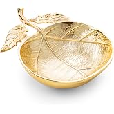 Classic Touch Decorium Round Gold Shallow Bowl with Leaf and Vein Design