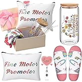 Skylety 5 Pcs Occupational Therapy Gifts Set Glass Cup Socks Cosmetic Bag Badge Holder OT Appreciation Gift Box Occupational Therapy Month Gifts Stuff for Women Speech Therapist Doctor Nurse