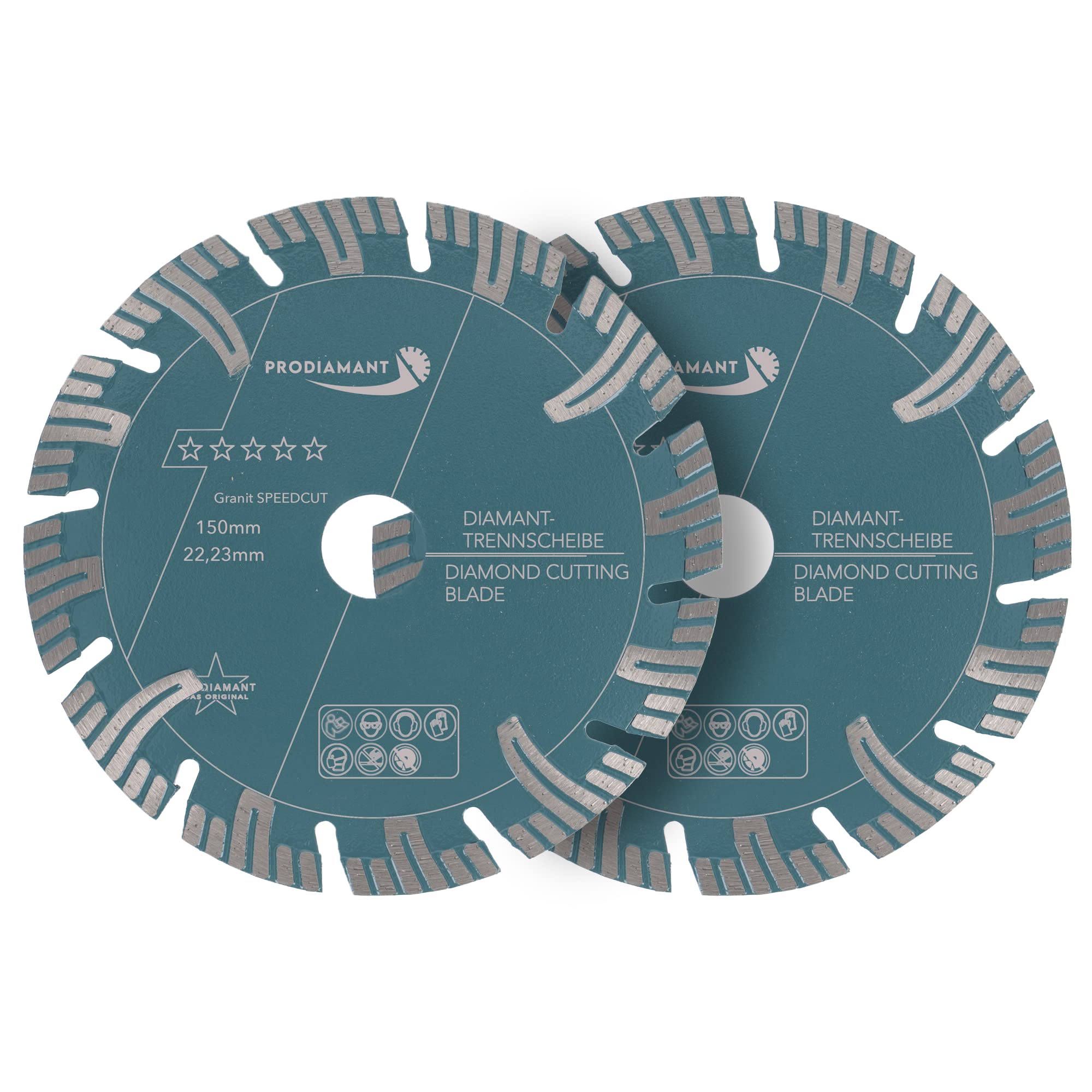PRODIAMANT Professional Diamond Cutting disc Granite Super Speed Cut Double Pack 6" 150 mm x 22.2 mm with Protective Segments for wall Cutters