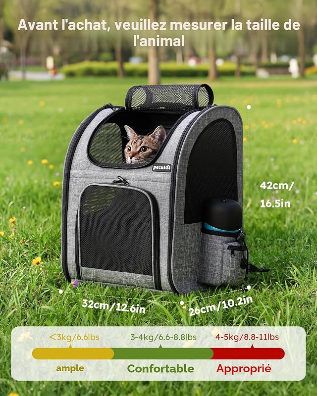 Sac à Dos Chat Chien Respirant, Sac Transport Chat Confortable, Gris