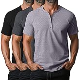 Ficerd 3 Pack Men's Henley T-Shirts Cotton Short Sleeve Casual Basic Tees Summer Loose Fit Oversized Solid Tops