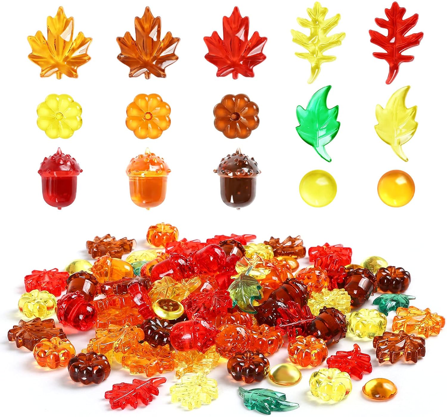 Vase Fillers - KESOTE Fall Vase Filler Bin Filler, 90pcs Mini Acrylic Fall Table Scatter Fall Leaves Pine Cones Pumpkins for Crafts Vase Fillers Autumn Fall Thanksgiving Home Table Decorations Set, Counters for Kids
