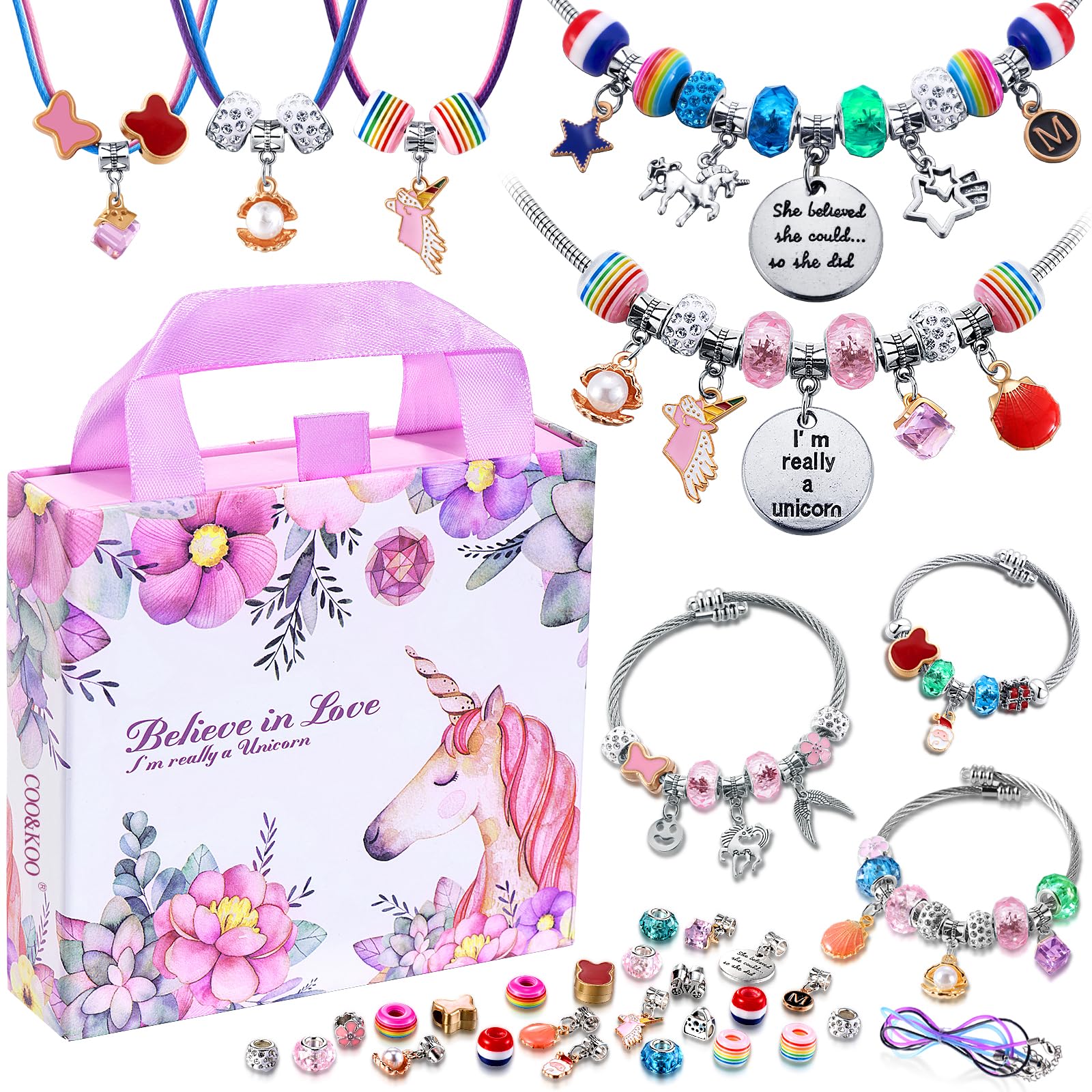 Photo 1 of COO&KOO Charm Bracelet Making Kit, A Unicorn Girls Toy That Inspires Creativity and Imagination, Crafts for Girls Ages 8-12 with Jewelry Making Kit Perfect Gifts for 6 7 8 9 10 Girl Self-Expression!