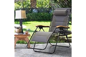 MAISON ARTS Oversized XXL Padded Zero Gravity Lounge Chair 30" Wide Seat Anti Gravity Lawn Chair Foldable Recliner Outdoor Camp Chair for Poolside Backyard Beach, Support 400lbs, Grey
