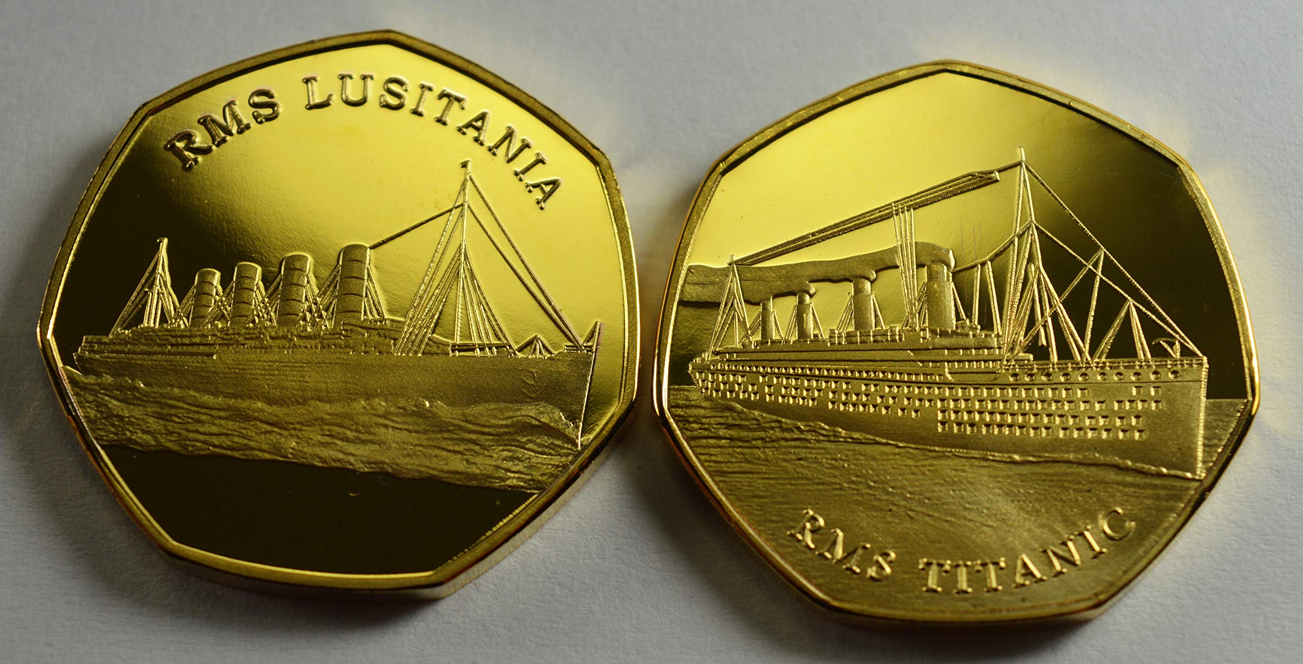 The Commemorative Coin Company Pair of 24ct Gold Commemoratives RMS TITANIC & LUSITANIA Albums/Collectors. Ocean Liners