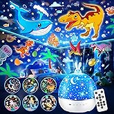 One Fire Dinosaur Night Light Projector, with 15 Films & Bluetooth Music and Remote-Controlled Dino Night Light, Rechargeable Star Projector for Kids, Dino Decor Dinosaur Gifts for Boys.