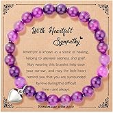 Ralukiia Sympathy Gift for Loss of Loved One, Memorial Gift In Memory of Mom Dad Husband Daughter Son Family or Friend, Natural Amethyst Stone Bracelet for Women, Bereavement Remembrance