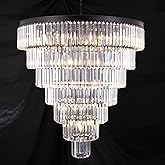 TOCHIC Large Crystal Chandelier for High Ceiling, 40 inch 7-Tier Modern Black Crystal Chandeliers Lighting Fixture, Round Lig