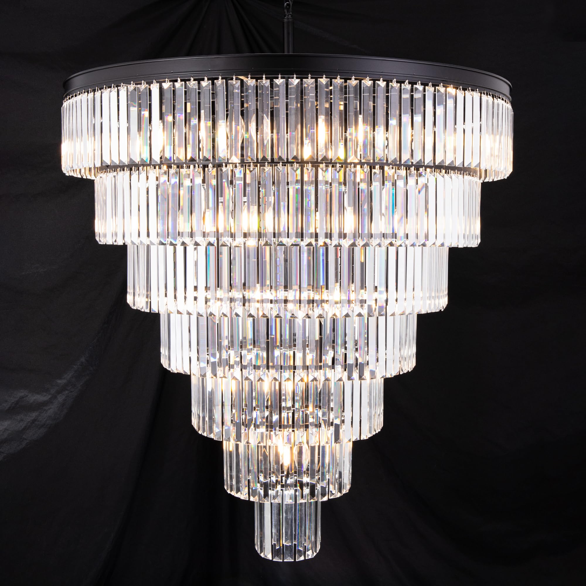 Photo 1 of [About four hundred crystals missing part for frame mainly left] TOCHIC Large Crystal Chandelier for High Ceiling, 40 inch 7-Tier Modern Black Crystal Chandeliers Lighting Fixture, Round Light for Entryway Staircase Foyer Living Dining Room (Black, 40 Inc