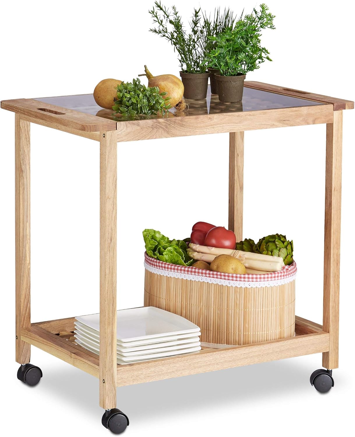 Carrello Portavivande Baron Relaxdays - Con Portabottiglie E Ripiani In Vetro Nero - Foto 10