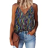 miduo Womens Tank Tops Casual Fashion V Neck Strappy Sequin Sparkle Shimmer Camisole Sleeveless Tanks Tops