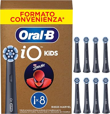 Testine di Ricambio per Spazzolino Elettrico iO Kids 6+, Nere, 8