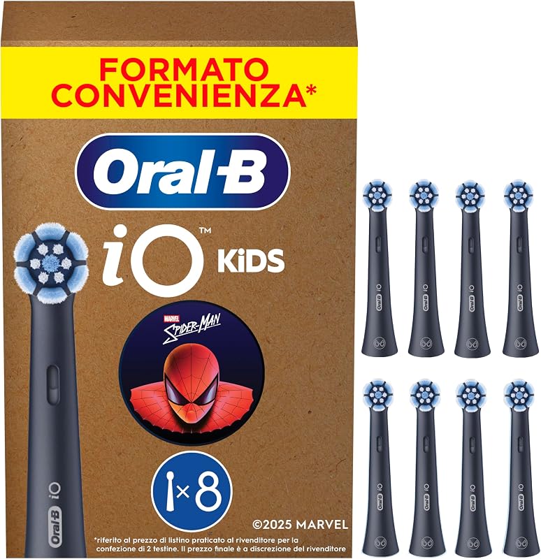 Testine di Ricambio per Spazzolino Elettrico iO Kids 6+, Nere, 8