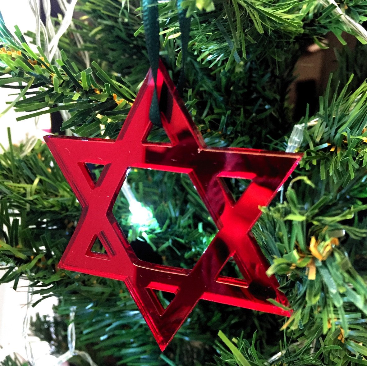 Super Cool Creations Star of David Mirrored Red Christmas Tree Decorations - Pack of 10