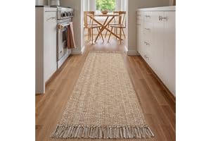 Collive Hallway Runner Rug, 2' x 6' Hand Woven Reversible Washable Entryway Rugs, Tan Cotton Modern Laundry Room Carpet Long Farmhouse Carpets for Bathroom Sink Foyer Bedroom