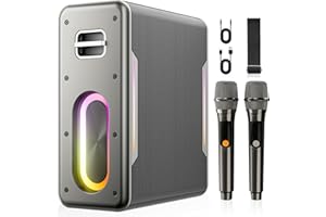 ZEELINK Karaoke Machine for Adults & Kids, Bluetooth Speaker Portable with 2 Wireless Microphones, Bass/Treble Adjustment, Remote and LED Light, PA System Support AUX/USB/TF for Home Party