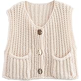 FindThy Women’s Cropped Sweater Vest Cute Crewneck Button Down Sleeveless Crop Knit Cardigan with Pocket