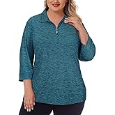 Viracy Plus Size Womens Golf Polo Shirts 3/4 Sleeve Zip Up Quick Dry Workout Tops