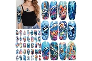 ATYDKUG 77 Sheets Temporary Tattoo for Women and Men, 17 Sheets Half Arm Shark Dolphin Jellyfish Turtle Fish Fake Tattoos, 60 Sheets Beach Ocean Tiny for Adults Kids Body Tattoos Stickers Waterproof Realistic