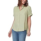Gloria Vanderbilt Women's Daisy Short Sleeve High-Low Button Down Shirt