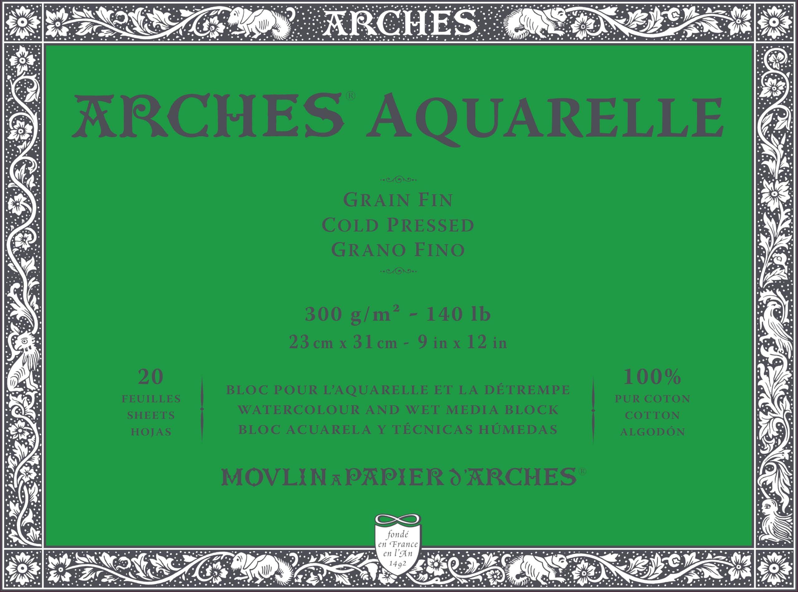 ARCHES Aquarelle 100% Fine 300g Glued Pad 4L 23x31 20 sheets Natural White