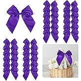 LiBongTa 5'' Purple Bow Party Decorations Satin Bows, Twist Tie Bows for Treat Bags, Cake Pops, Pre-Tied Bow Premade Ribbon Bows for Crafts, Holiday Bows for Gift Wrapping, Wedding Decor-24 Counts