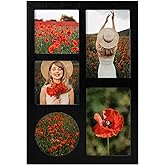 YESKAY 4x6 and 4x4 Collage Picture Frame, Display 5 Openings Photo Frames, Rustic Black Wood Frame with Real Glass, Family Picture Frames Wall Decor, 1 Pack