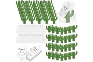 Leelosp 50 Sets Cactus Soap Party Favors with White Organza Bags & Cactus Themed Thank You Tags for Fiesta Party Decor, Mexican Birthday Decorations, Baby Shower, Bachelorette Bridal Shower DIY Gifts