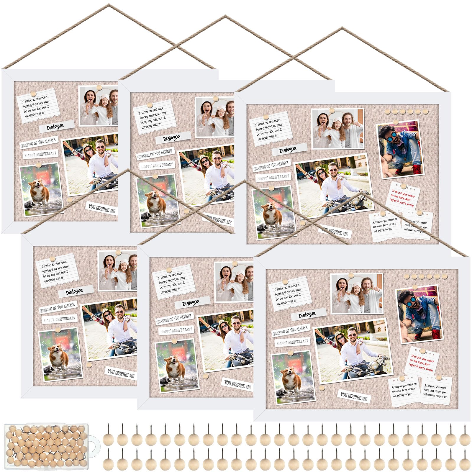 Photo 1 of Teling 6 Pack Wood Bulletin Boards with Linen 12''x 16'' Cork Board for Walls with 60 Pushpin Decorative Wood Framed Display for Classroom School Office Bedroom (White)