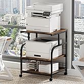 Lerliuo Large Printer Stand with Storage, 23.6"W x 18.9"D x 30.2"H, 5-Adjustable Shelf Heights Mobile 3 Tier Table with Lockable Wheels, Industrial Rolling Printer Cart, Brown Stands for Home Office