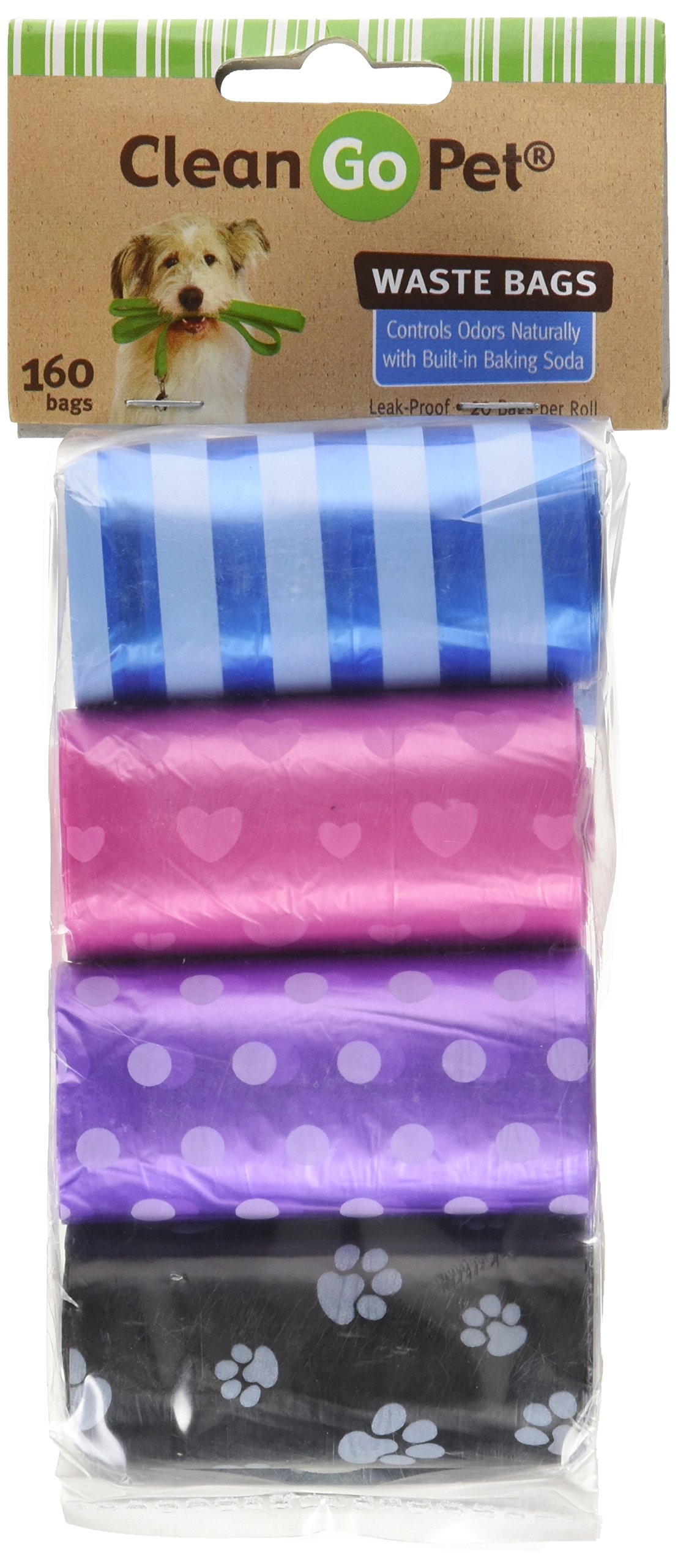 Clean Go Pet Dog Waste Bags, Value Pack, 8 Perforated Rolls of 20 Durable Leakproof Plastic Poop Bags Per Roll