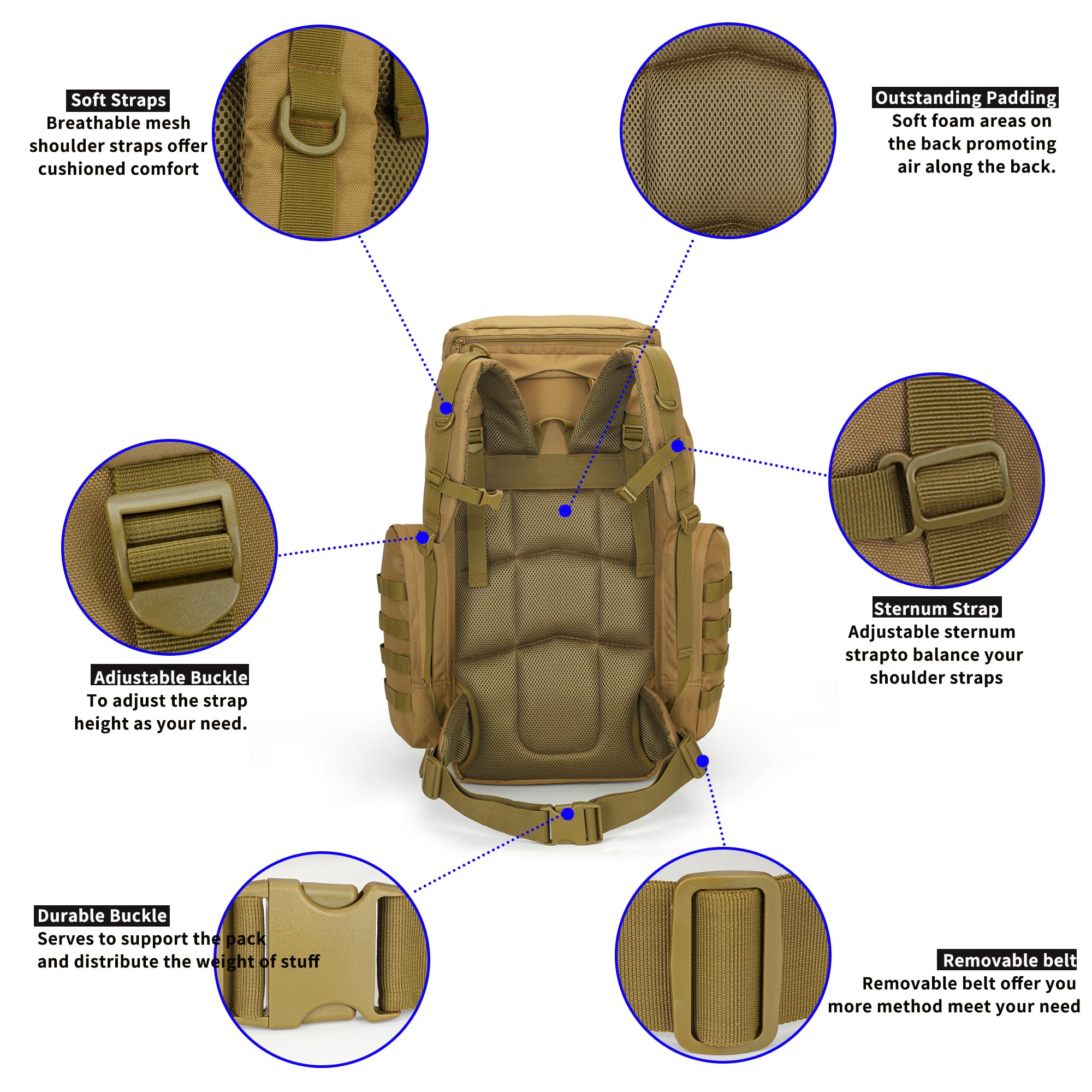 4land Big Camping Backpack for Men, Extra Large Hiking Backpack for Travel, 60L70L85L Oversized Waterproof Military Rucksack