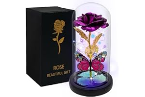 DONODA Preserved Flower Rose Gift for Women,Fresh Flowers Forever Roses with Long-Lasting,Led Light Up Rose in Glass Dome,Christmas Thanksgiving Valentine's Day Anniversary (Rose red (with butterfly))