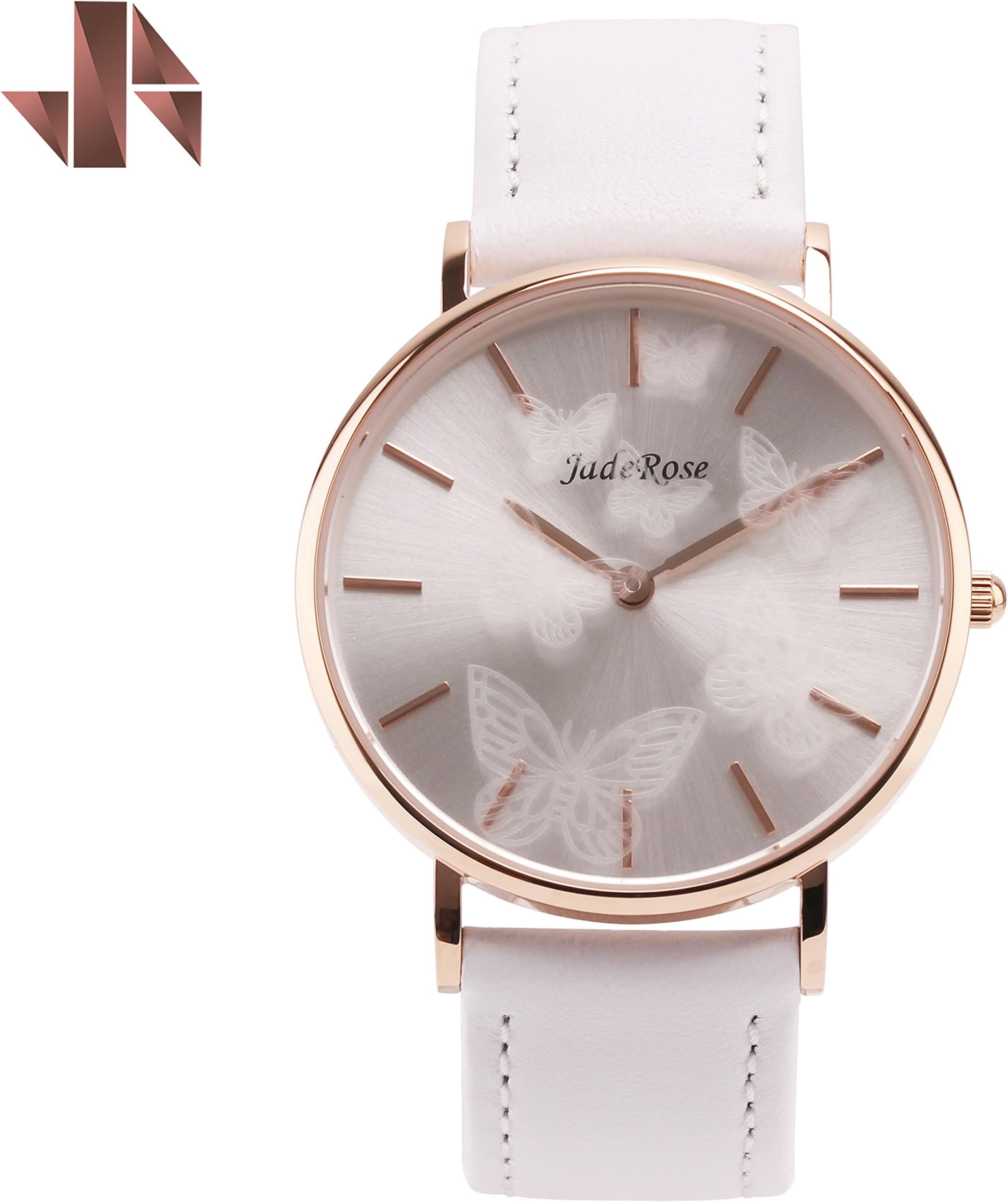 Woman Quartz Watch White Leather Strap with Stainless Steel Rose Gold Case Luxury Fashion Quartz Analog Waterproof 30M Resistant Watch